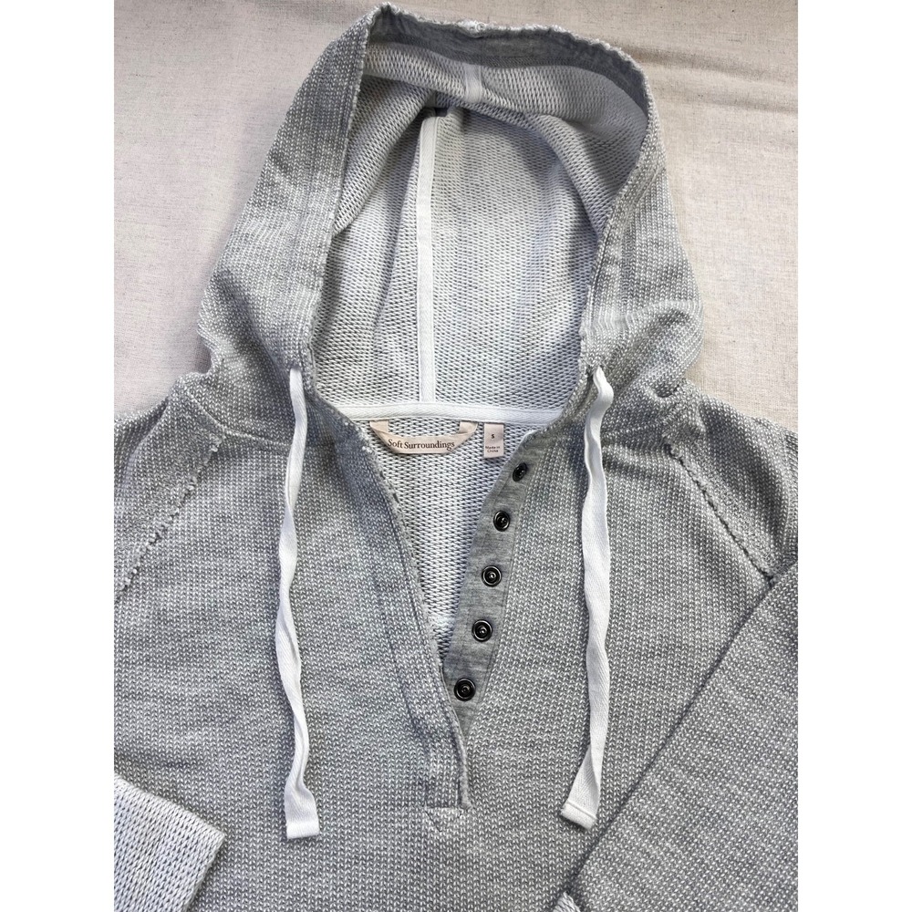 Soft Surroundings Just Beachy Hooded Henley Womens sz S Gray Pullover Top Spring - Picture 2 of 15